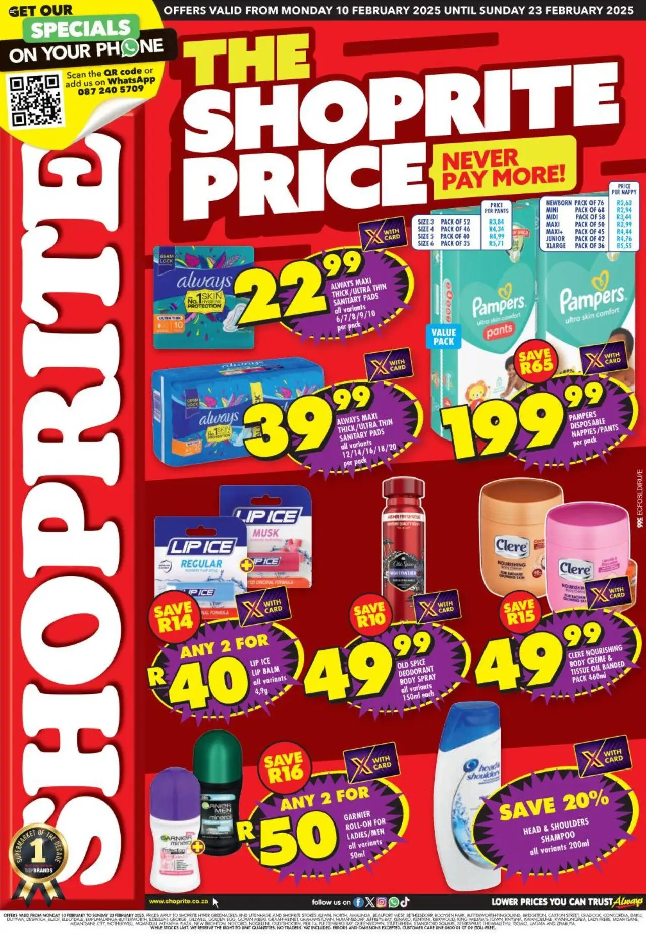 Shoprite Eastern Cape - Personal Care Savings 10/02 - 23/02/2025