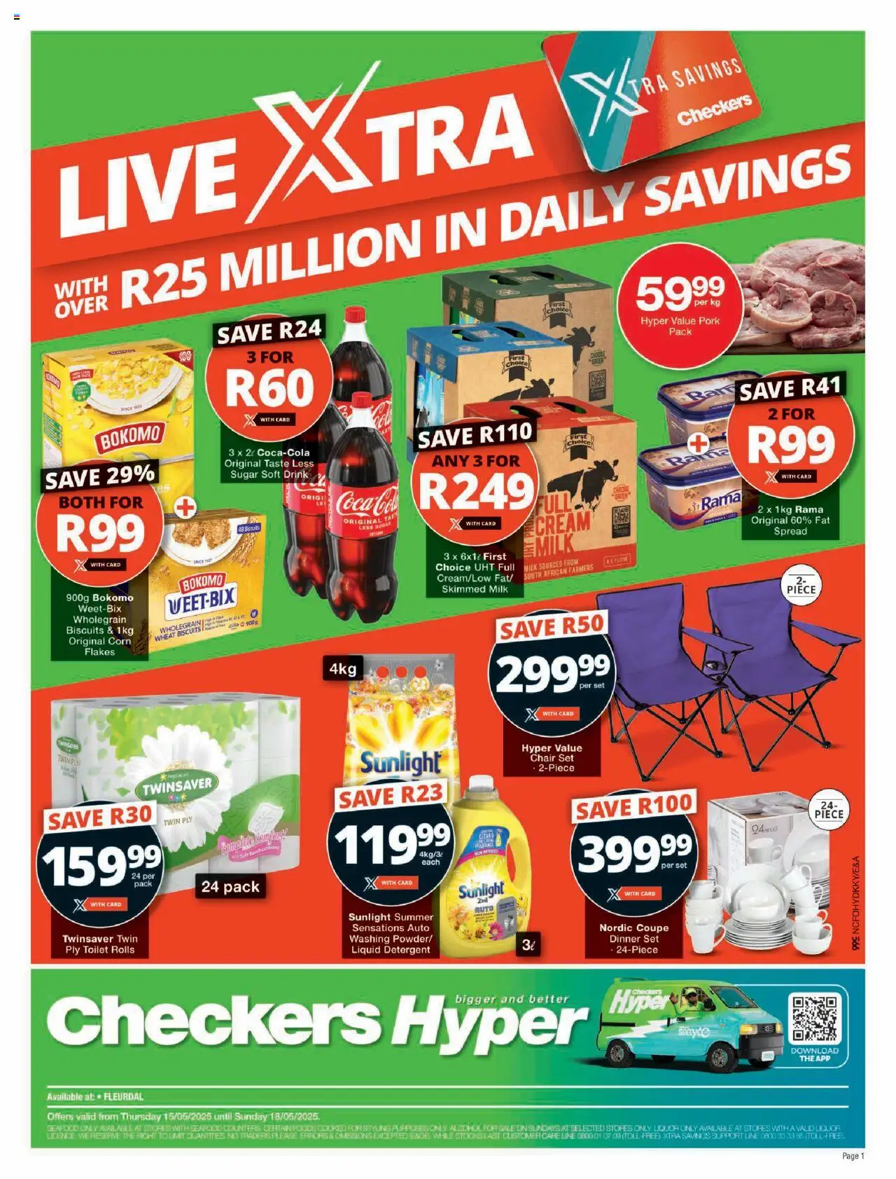 Checkers Northern Cape - May Mid-Month Promotion 15/05 - 18/05/2025 >> Catalogue - Milk, Pork, Flakes, Sugar, Seafood, Chair, Toilet, Alcohol