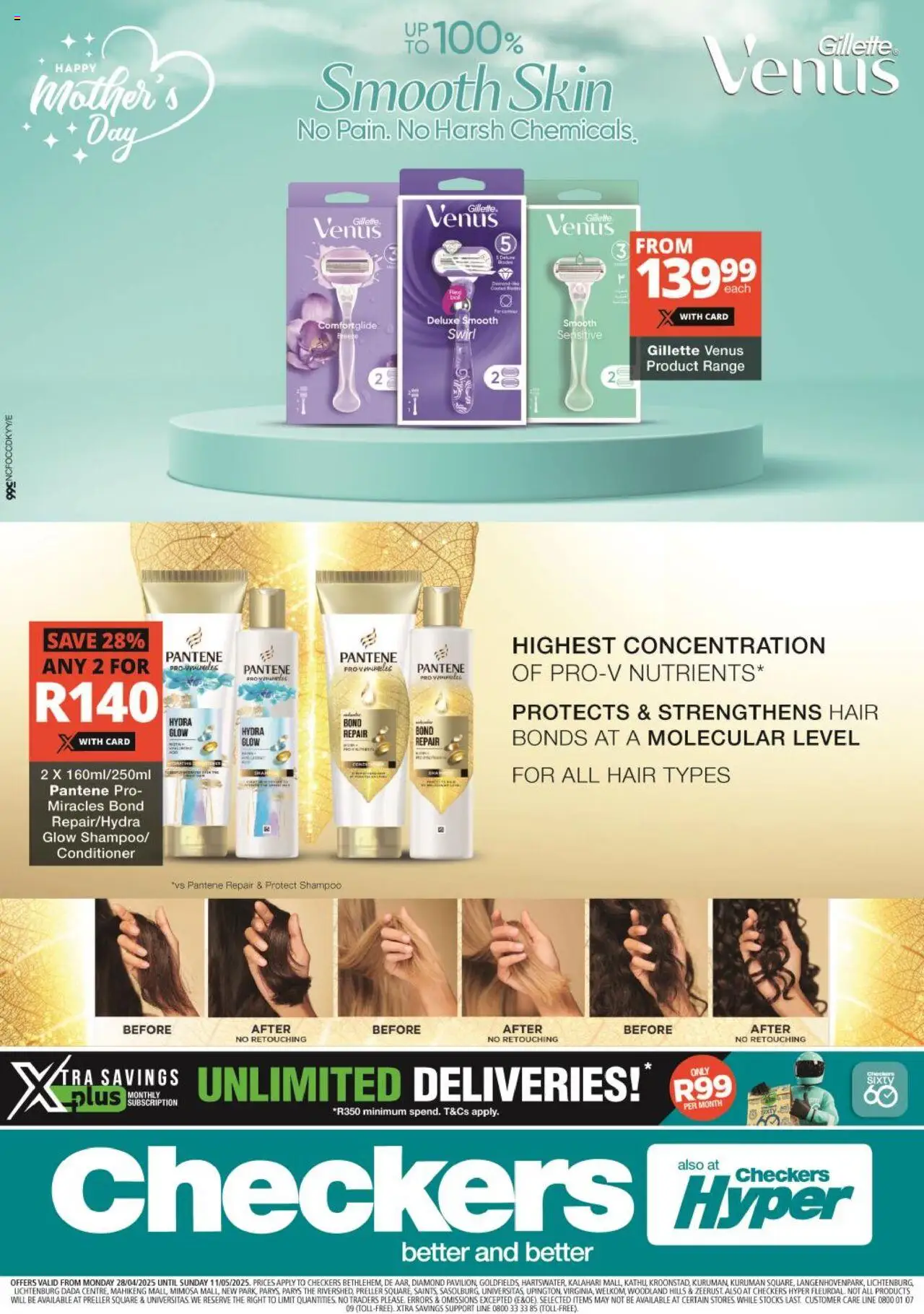 Checkers Northern Cape - Venus & Pantene Promotion 28/04 - 11/05/2025
