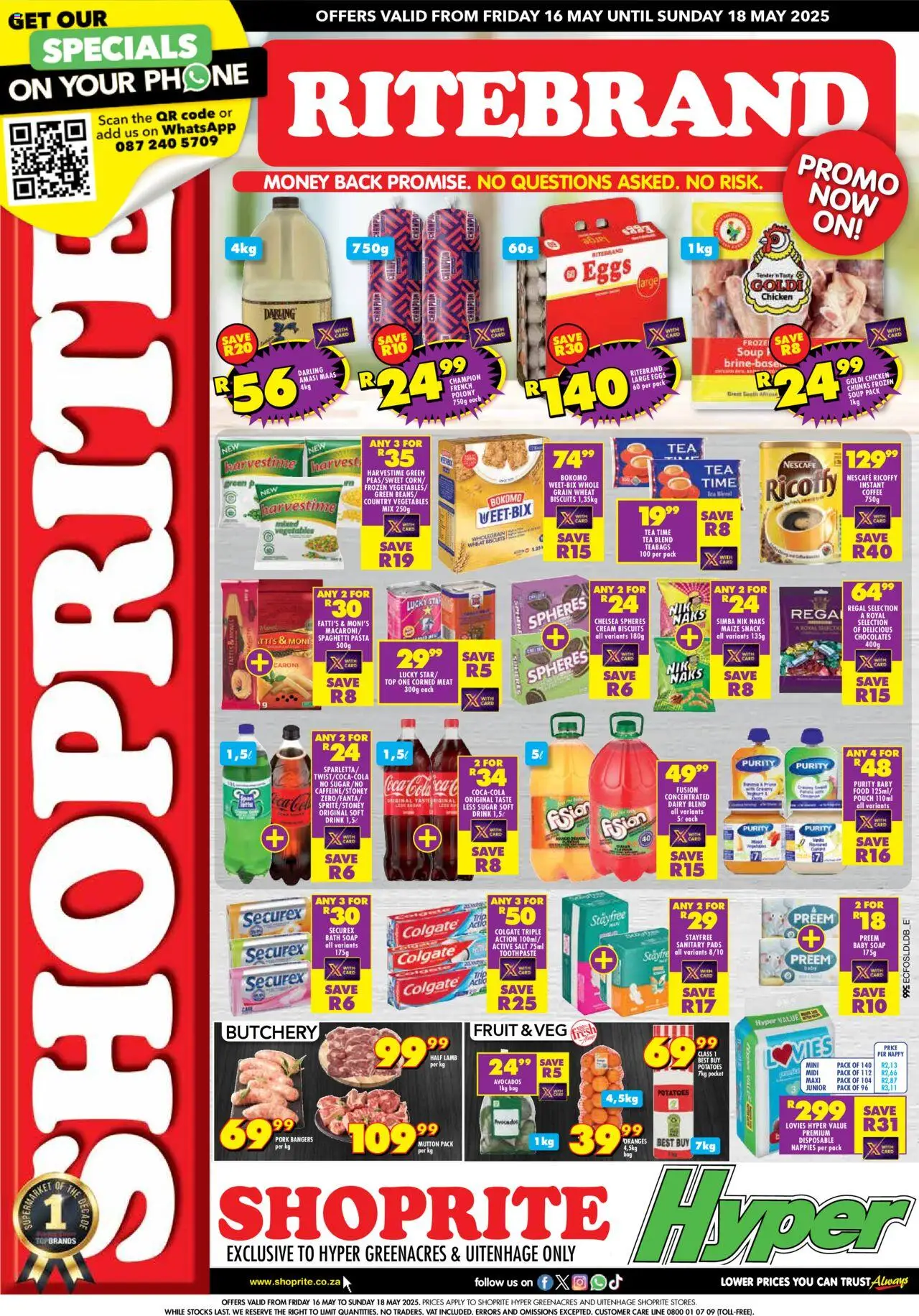Shoprite Eastern Cape - Hyper Ritebrand Savings Greenacres and Uitenhage 16/05 - 18/05/2025 >> Catalogue