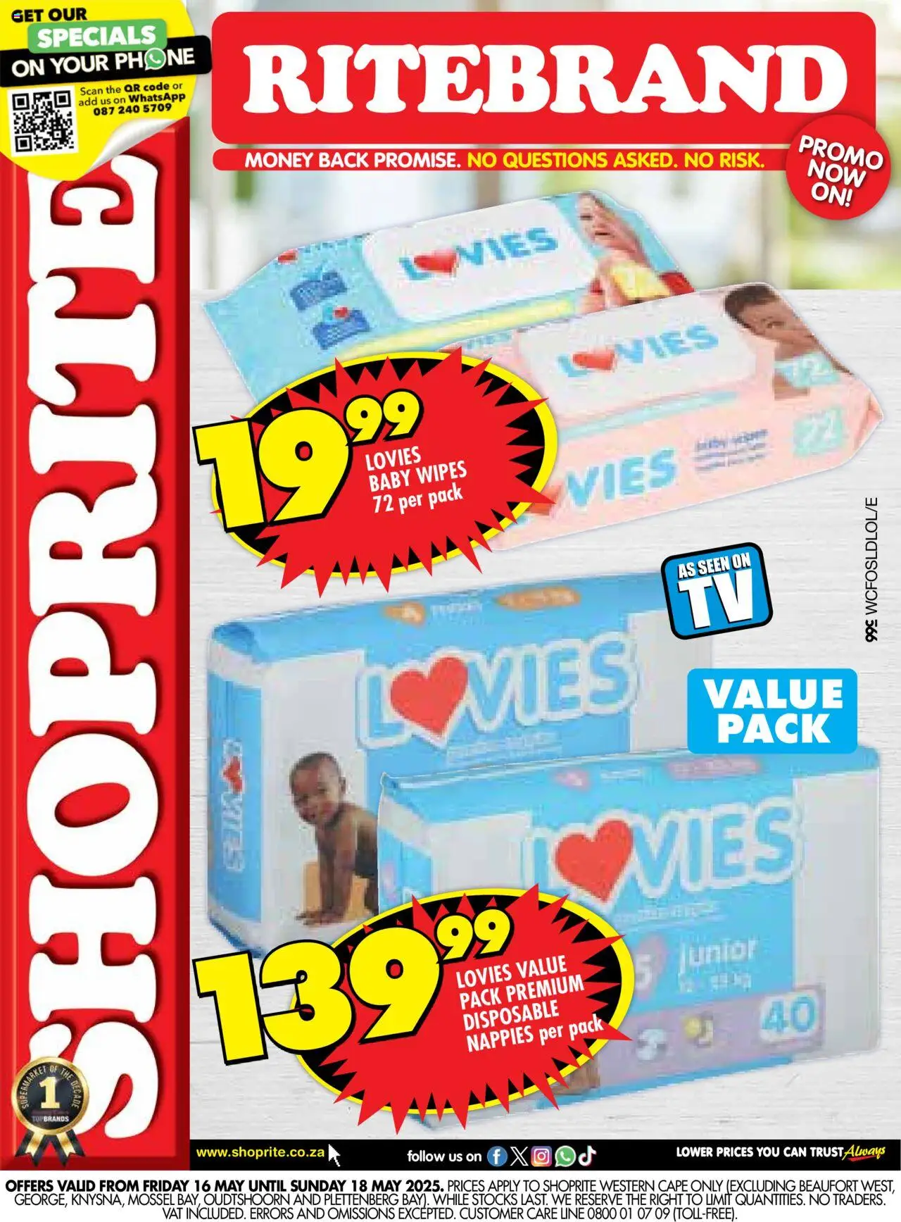 Shoprite Western Cape - Ritebrand Savings Lovies 16/05 - 18/05/2025 >> Catalogue