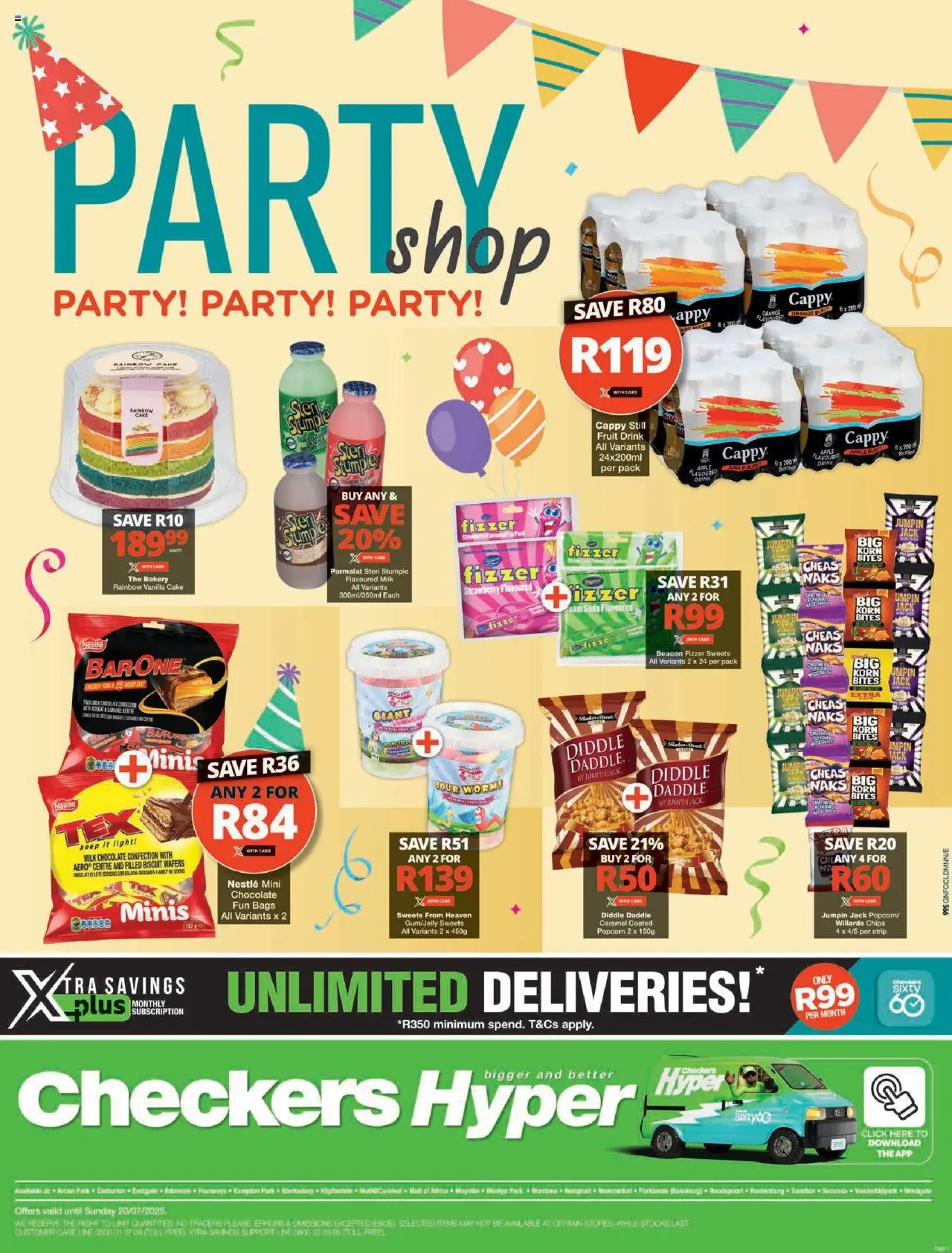 Checkers Gauteng - Hyper Party Shop Promotion 25/06 - 20/07/2025 >> Catalogue - Milk, Chips, Fruit, Sweets, Bakery, Popcorn, Cake, Vanilla