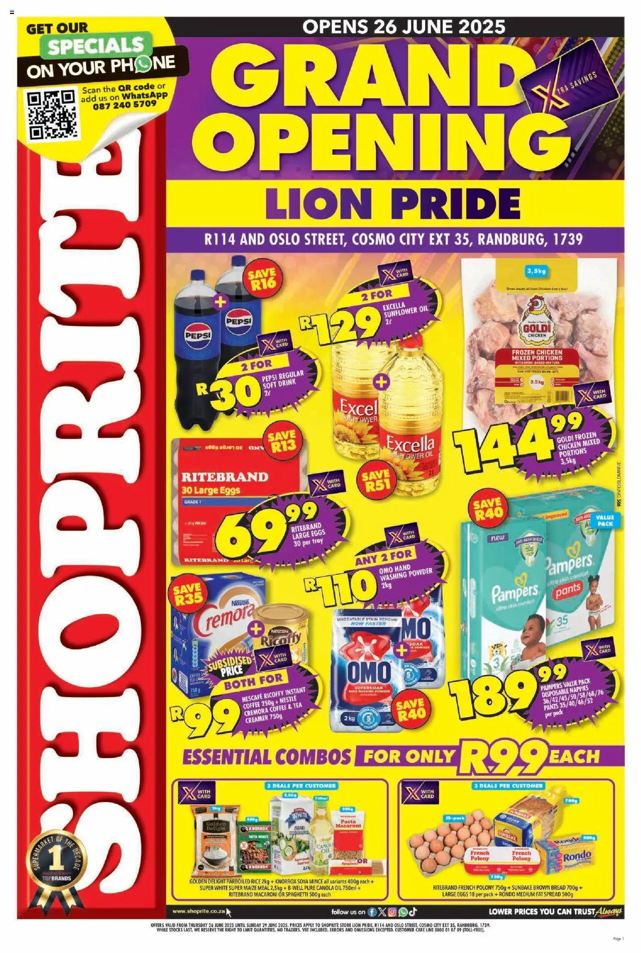 Shoprite Gauteng - Xtra Savings Grand Opening Lion Pride 26/06 - 29/06/2025 >> Catalogue