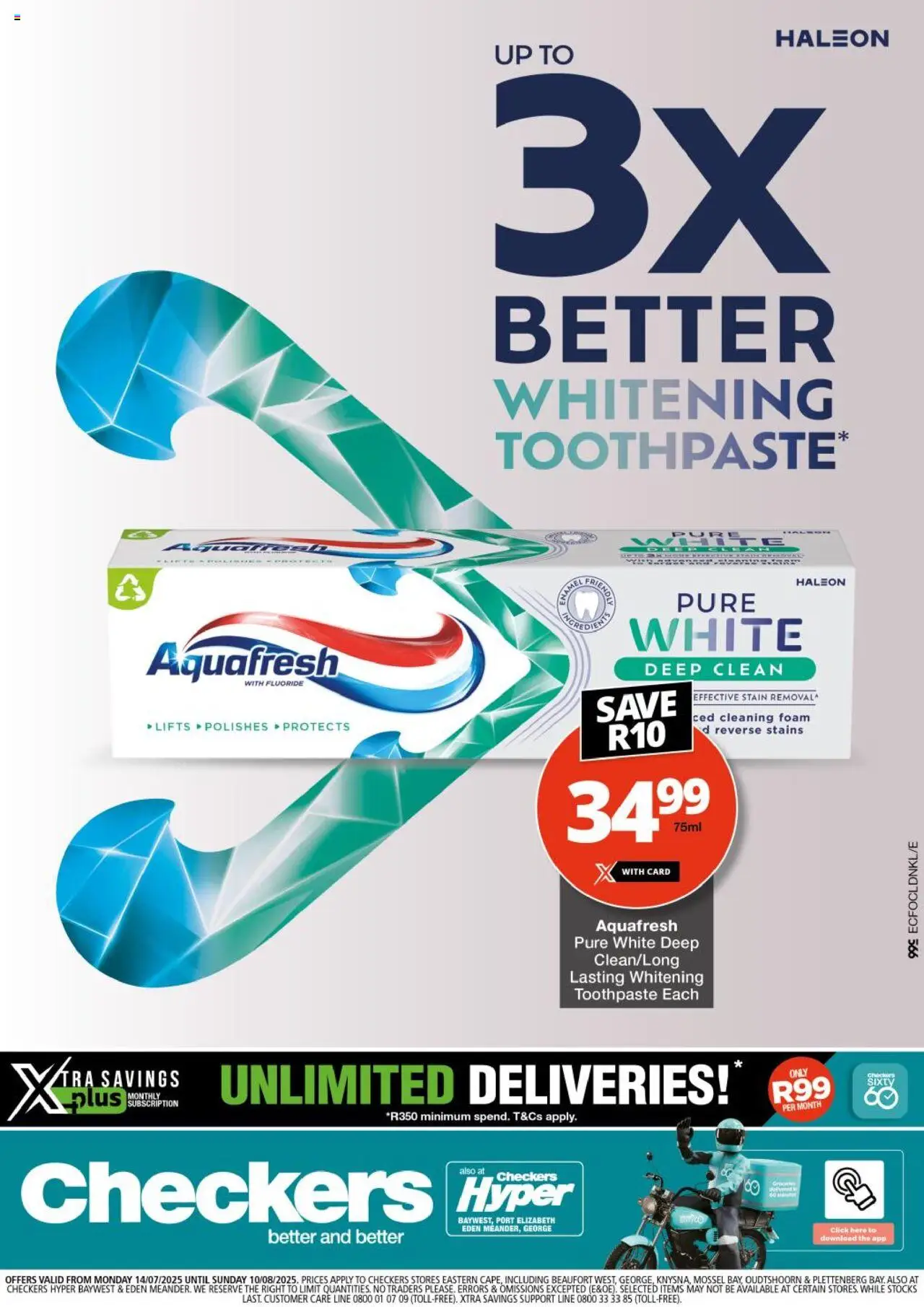 Checkers Eastern Cape - Aquafresh Promotion 14/07 - 10/08/2025 >> Catalogue