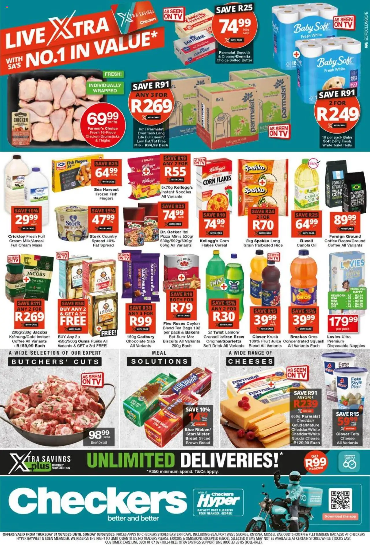 Checkers Eastern Cape - Xtra Savings 31/07 - 03/08/2025 >> Catalogue - Toilet, Oil, Biscuits, Pizza, Juice, Tea, Thighs, Fruit