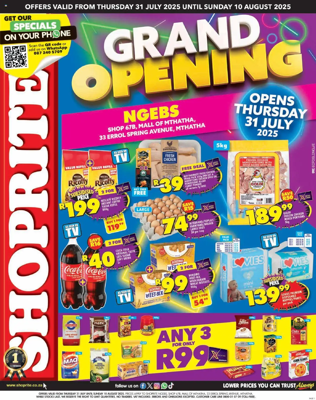 Shoprite Eastern Cape - Major Deals Grand Opening Ngebs 31/07 - 10/08/2025 >> Catalogue