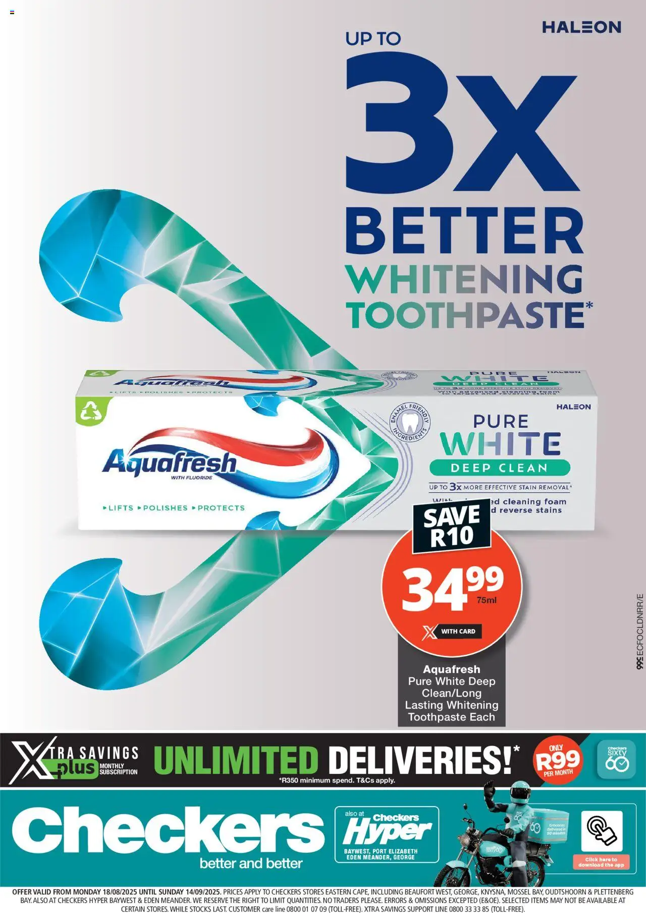 Checkers Eastern Cape - Aquafresh Promotion 18/08 - 14/09/2025