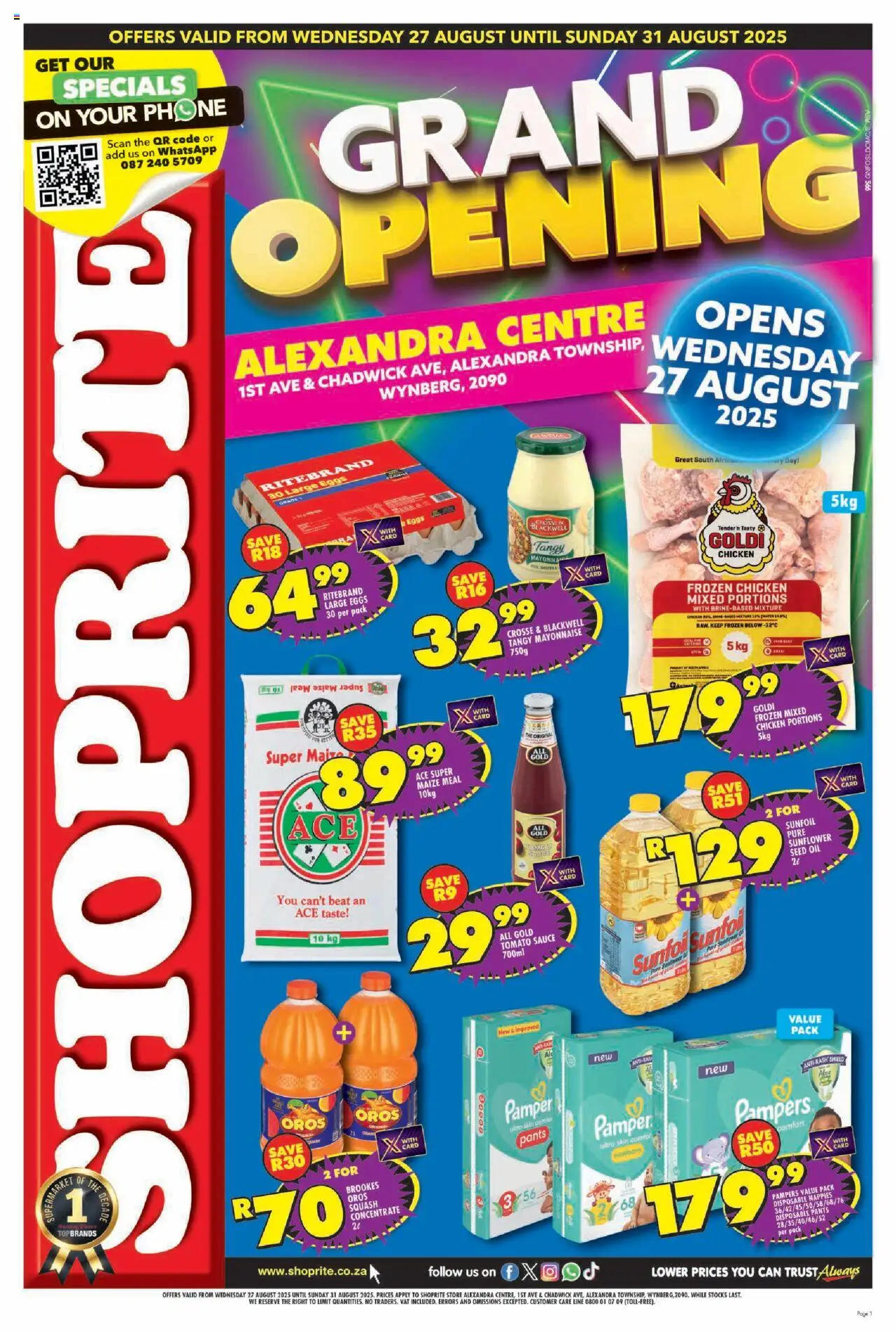 Shoprite Gauteng - Major Deals Grand Opening Alexandra Centre 27/08 - 31/08/2025