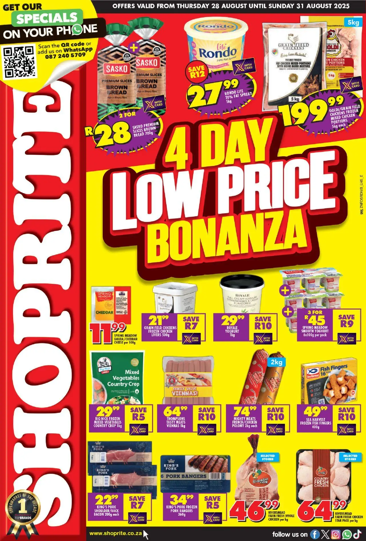 Shoprite KwaZulu-Natal - Low Price Bonanza 28/08 - 31/08/2025 >> Catalogue - Phone, Fish, Chicken, Cheese, Strawberries, Yoghurt, Polony, Frozen chicken