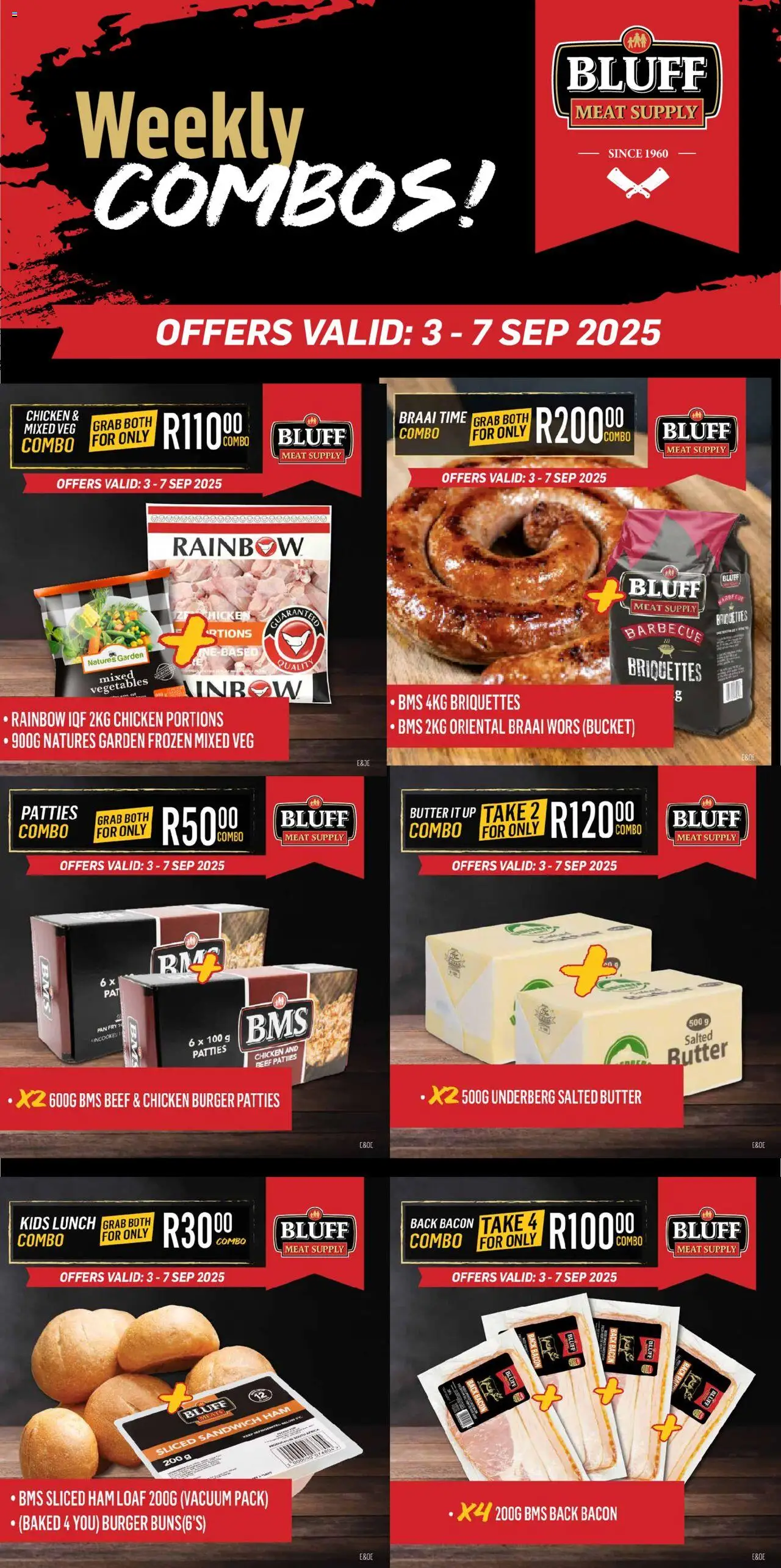 Bluff Meat Supply Weekly COMBOS! from 03/09 - 07/09/2025 > Promotions - Chicken, Vegetables, Butter, Ham, Beef, Bacon