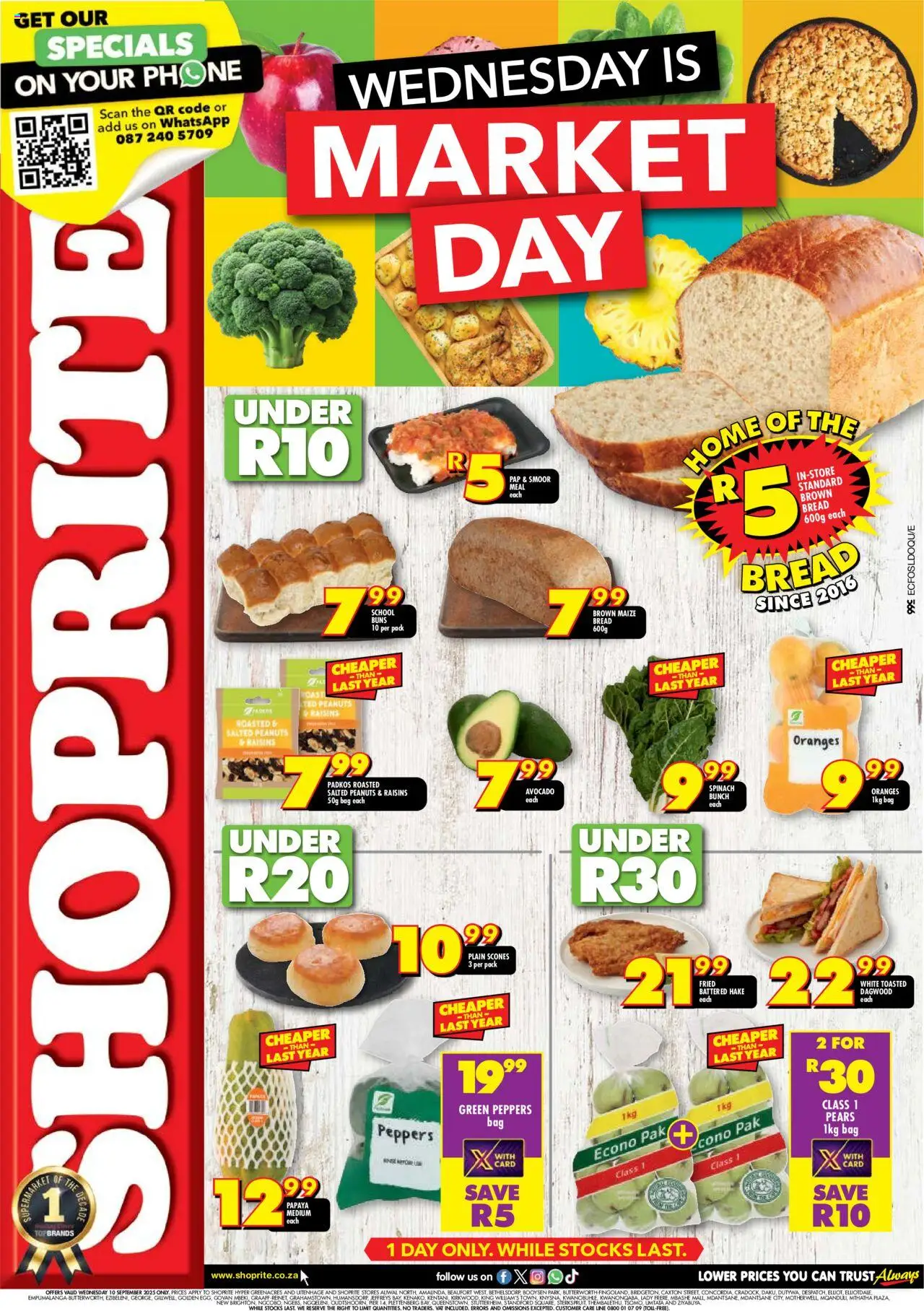 Shoprite Eastern Cape - Market Day Deals 10/09 - 10/09/2025 >> Catalogue - Phone, Bag, Bread, Oranges, Peanuts, Pears, Raisins